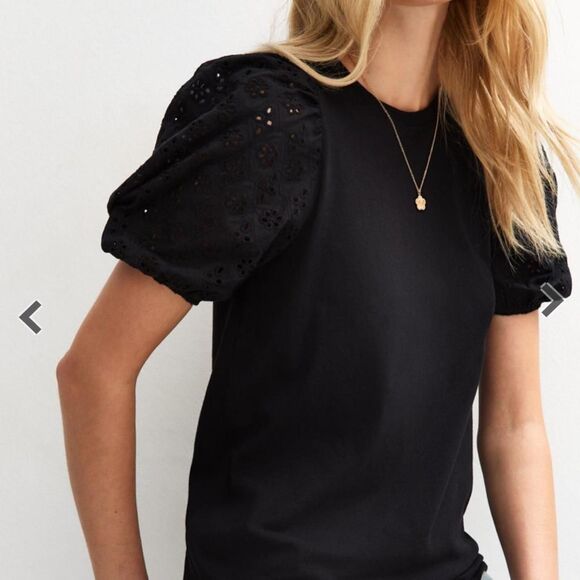Joie black eyelet sleeve $150 blouse. Size large - Picture 2 of 7